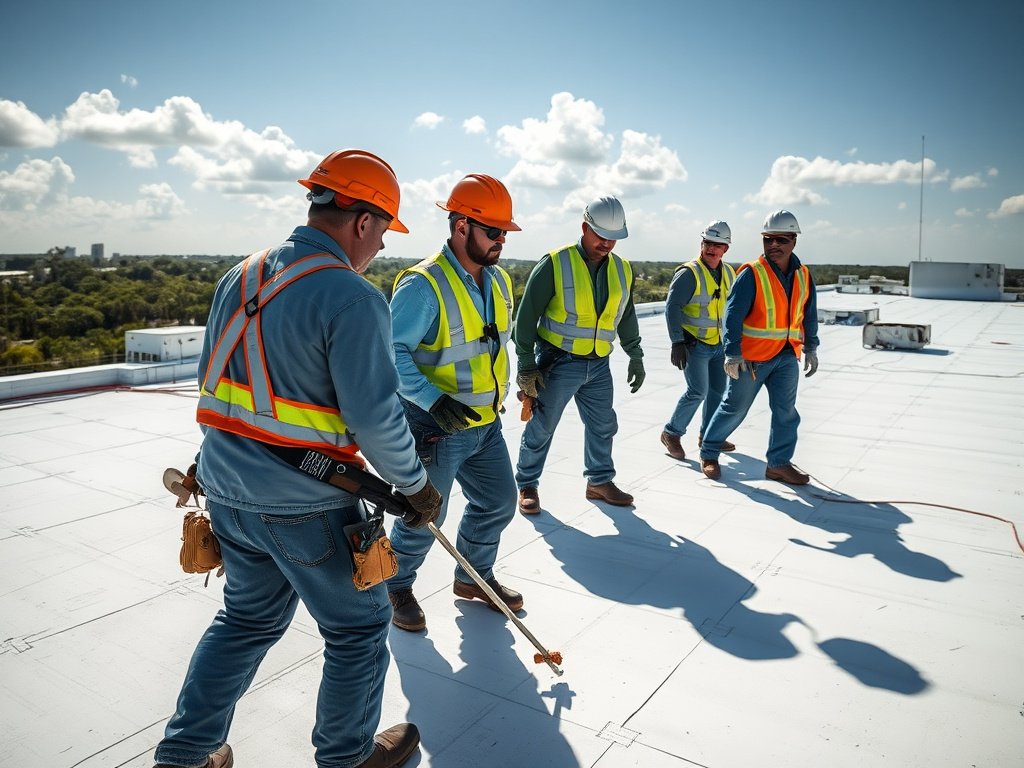 Commercial roofing crew at work in Florida
